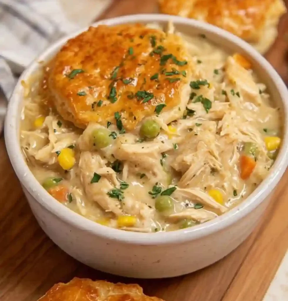 Delicious Crock Pot Chicken Pot Pie served in a bowl with vegetables