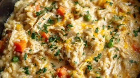 Crockpot Chicken and Rice dish served in a bowl with fresh herbs