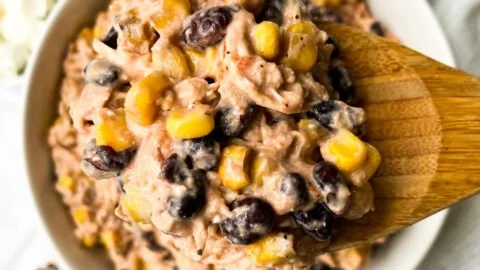 Crockpot Fiesta Chicken served with colorful vegetables