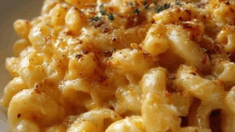 Creamy Crockpot Mac and Cheese served in a bowl with garnishes