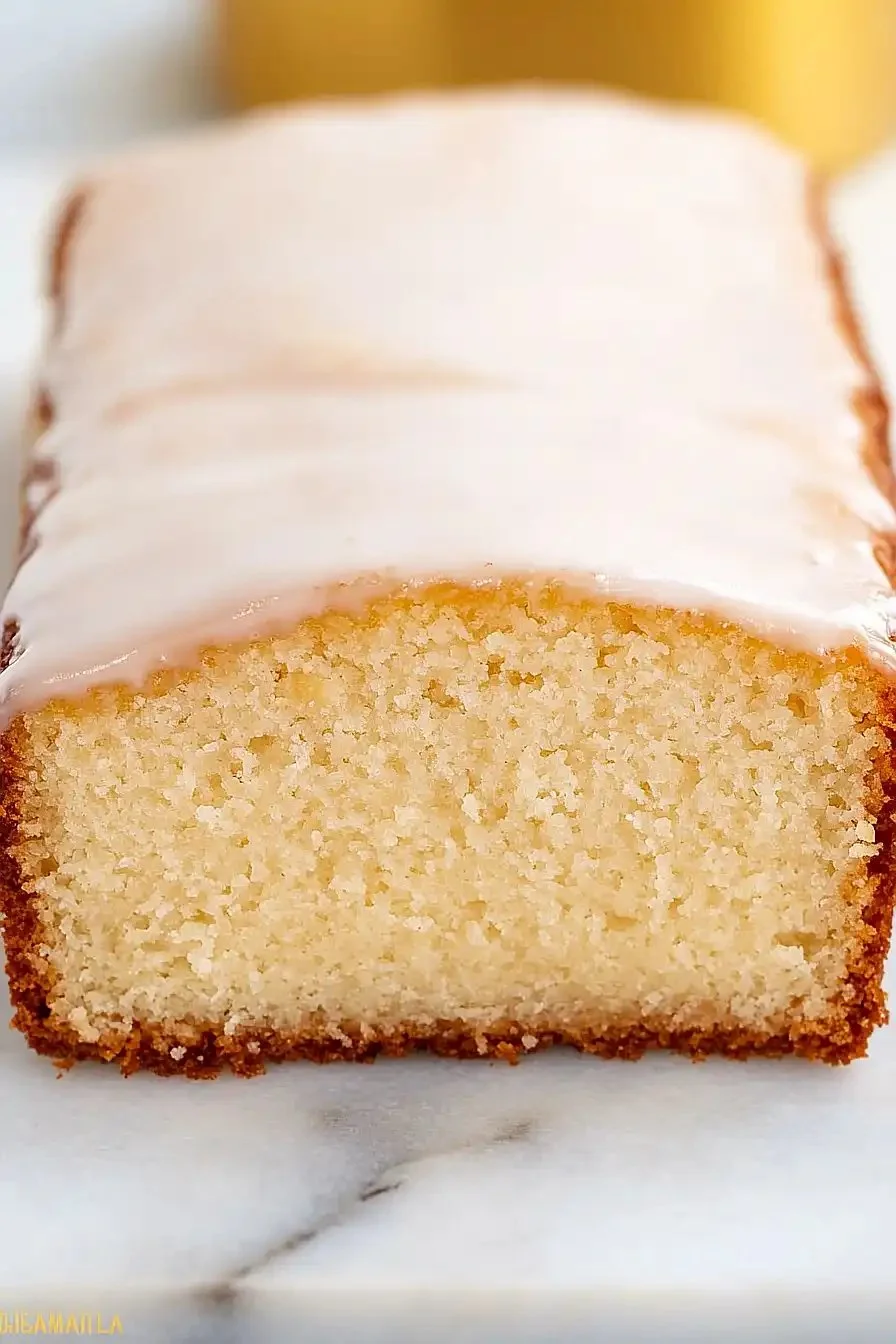 Delicious Keto Yogurt Almond Cake topped with almond slices and yogurt glaze