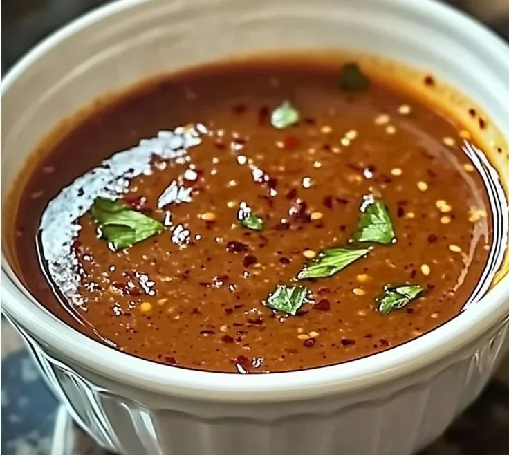 Bowl of dragon sauce with peppers and spices