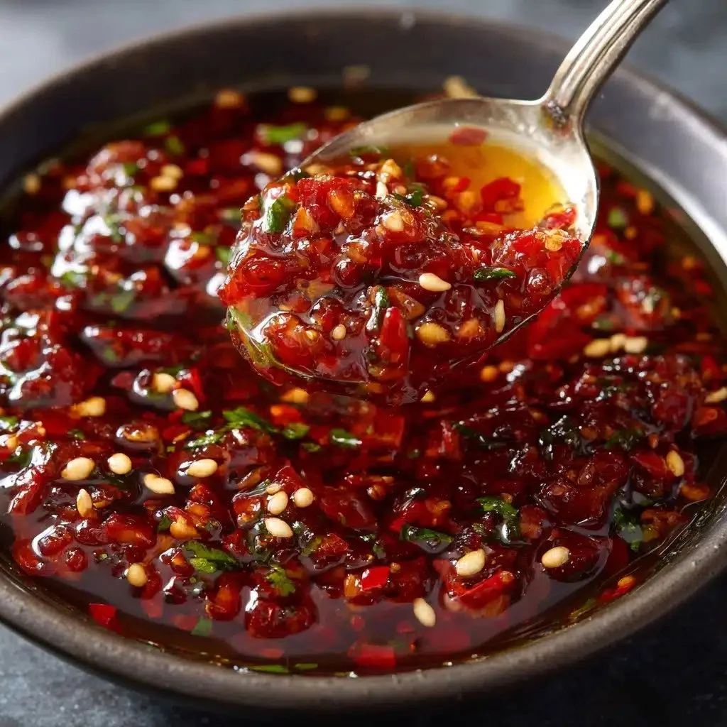 Homemade Dragon Sauce served in a bowl with spices and herbs.