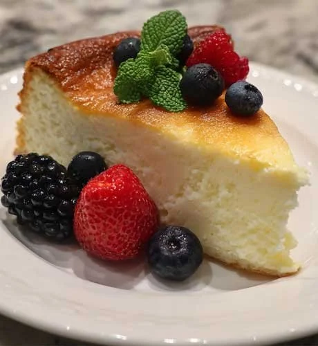 Delicious easy cottage cheese keto cheesecake ready to serve.