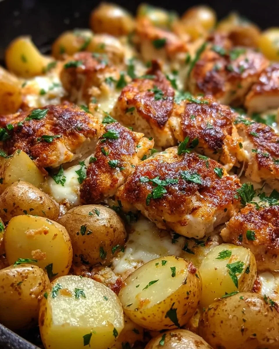 Delicious Garlic Parmesan Chicken with roasted potatoes for a flavorful dinner