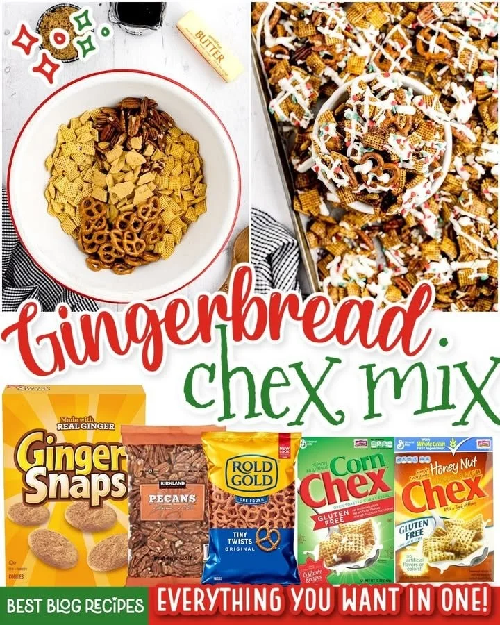 Bowl of Gingerbread Chex Mix showcasing festive holiday snacks
