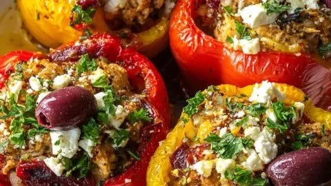 Greek chicken stuffed peppers with fresh herbs and spices