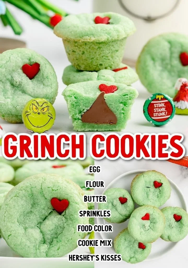Festively decorated Grinch Cookies ready for the holiday season