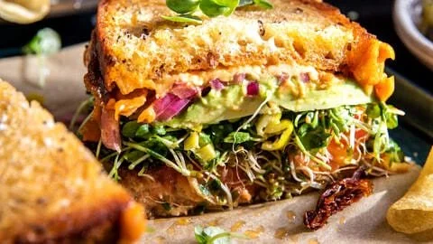Havarti Avocado Sandwich with fresh ingredients on a plate