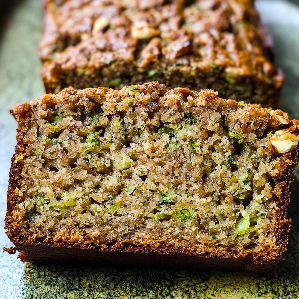 Slice of healthy zucchini bread with nuts and chocolate chips