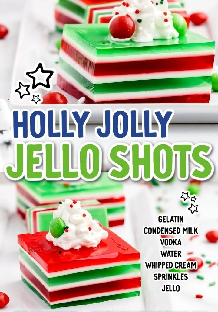 Holly Jolly Jello Shots with vibrant colors for festive celebrations