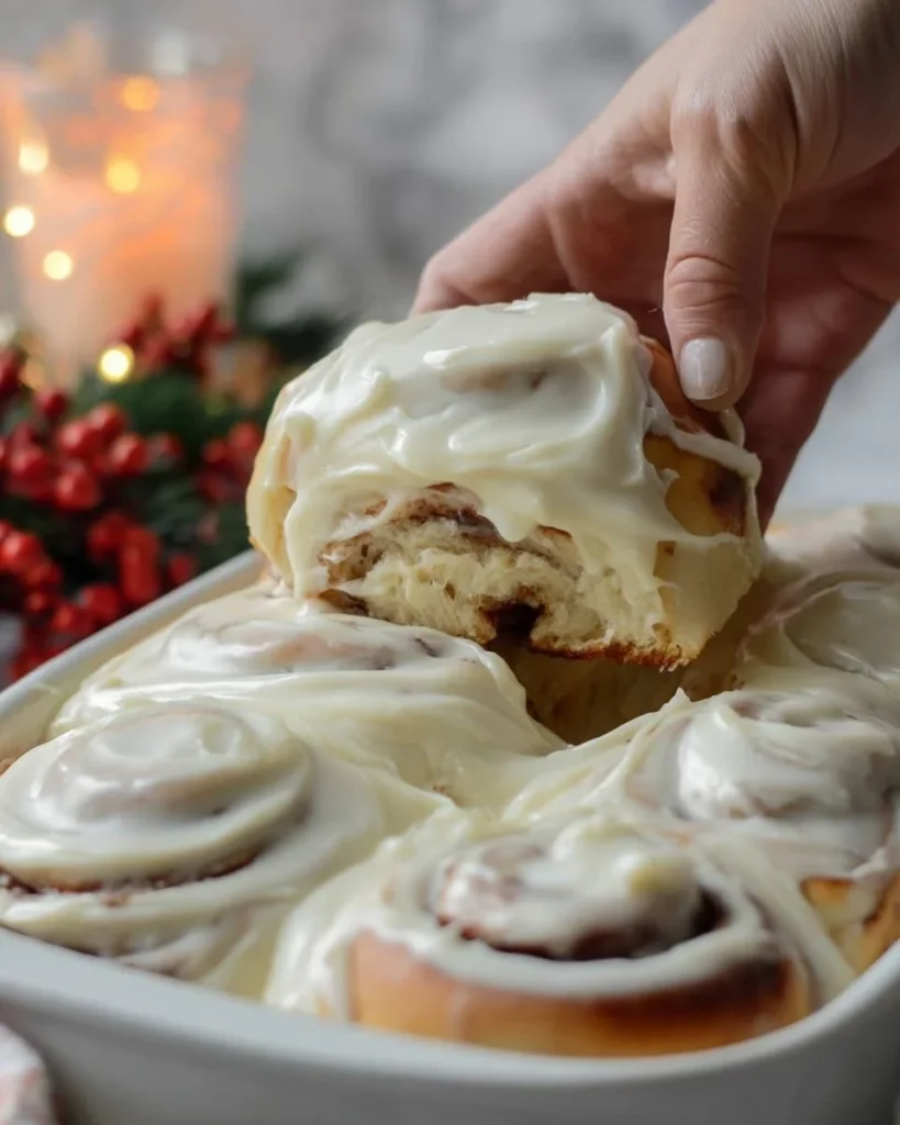 Delicious homemade cinnamon rolls fresh out of the oven, drizzled with icing.