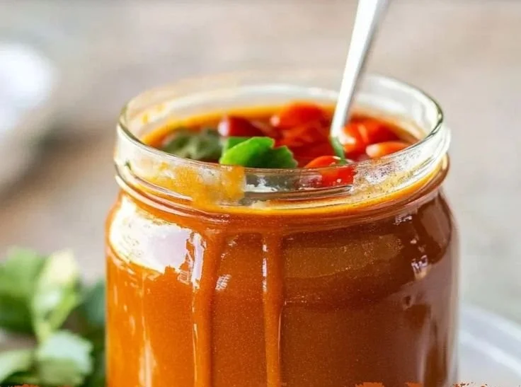 Bowl of homemade enchilada sauce made with fresh ingredients and spices.