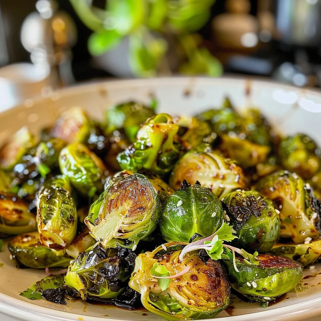 Delicious Honey Balsamic Brussels Sprouts cooked to perfection.