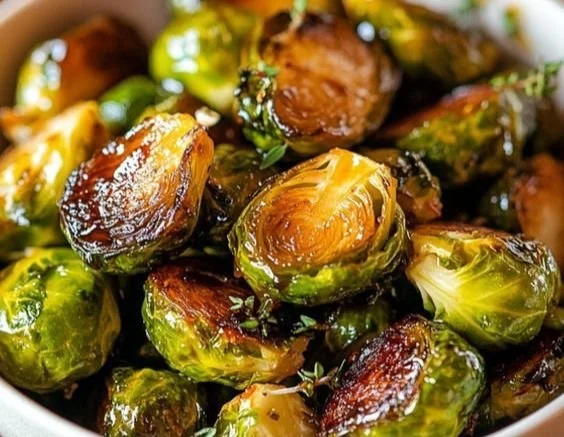 Honey Balsamic Brussels Sprouts roasted to perfection.