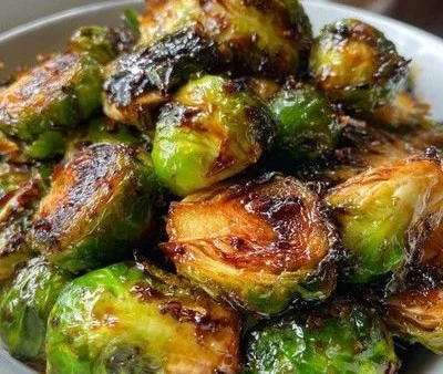 Honey glazed roasted Brussels sprouts with a caramelized finish