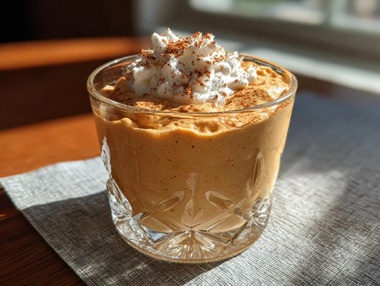 Delicious Keto Pumpkin Cheesecake Mousse served in a bowl