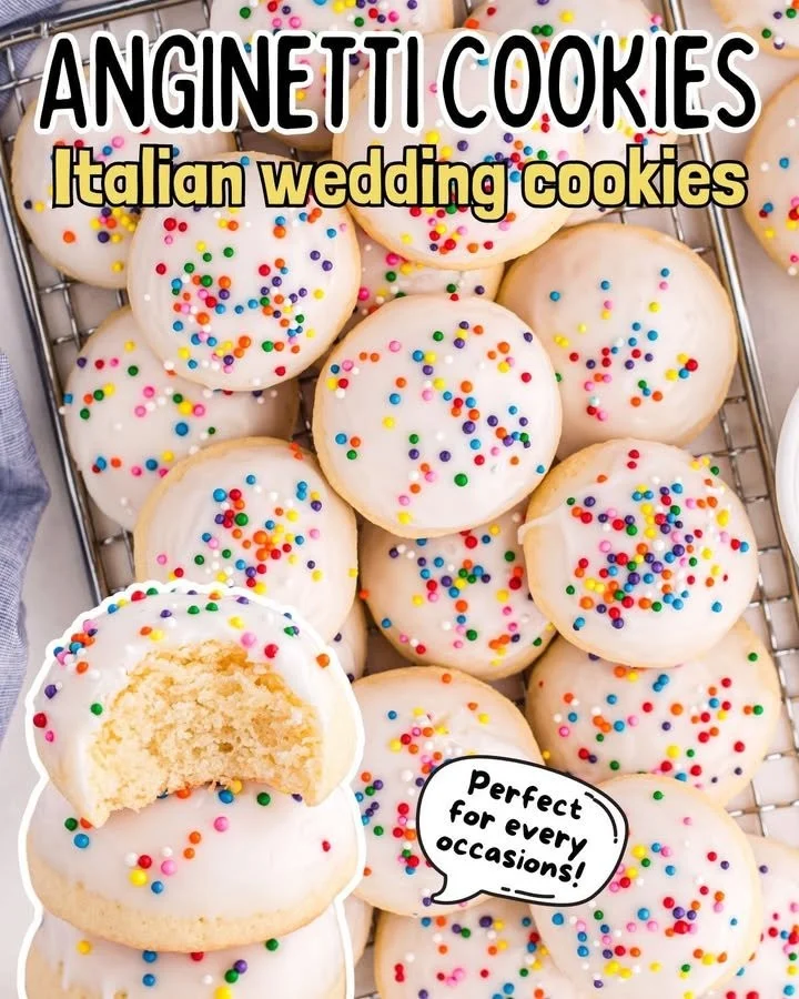 Plate of traditional Italian wedding cookies sprinkled with powdered sugar