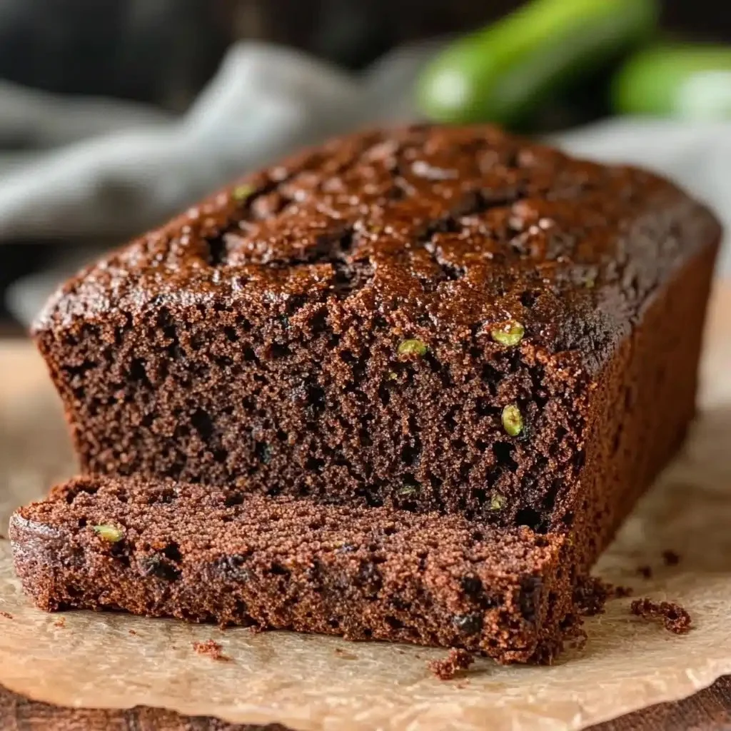 Moist Keto Chocolate Zucchini Bread slice on a plate topped with chocolate chips