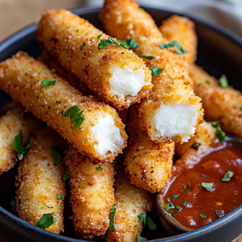 Deliciously crispy Keto Mozzarella Sticks, perfect for low-carb snacking.