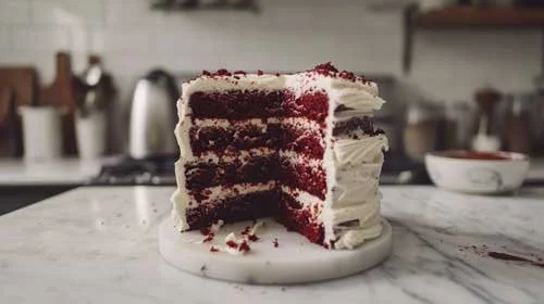 Keto Red Velvet Cake with Cream Cheese Frosting on a plate