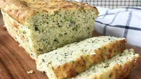 Keto Zucchini Bread made with Almond Flour on a wooden table