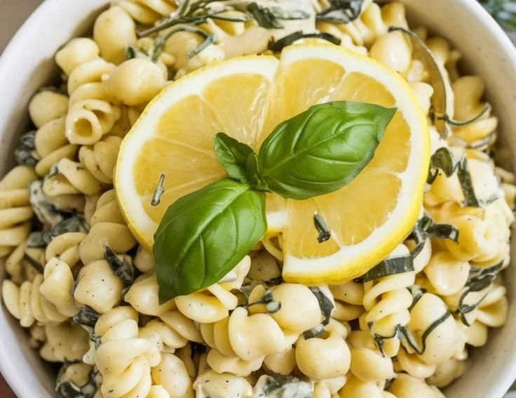 Lemon Basil Pasta Salad with fresh ingredients and vibrant colors
