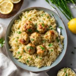 Lemon Garlic Chicken Meatballs with Creamy Orzo Recipe 2 Lemon Garlic Chicken Meatballs with Creamy Orzo Recipe