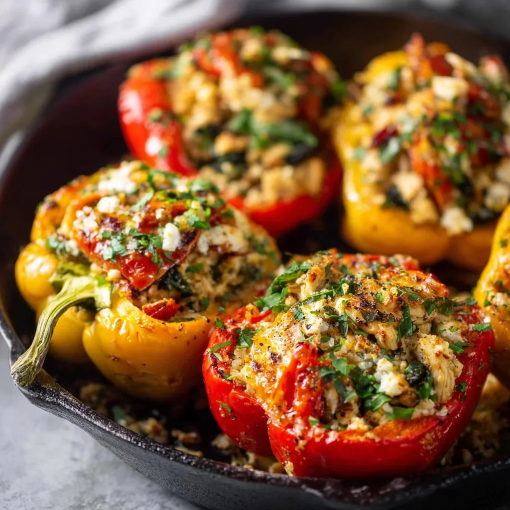 Mediterranean Chicken stuffed bell peppers fresh and colorful dish