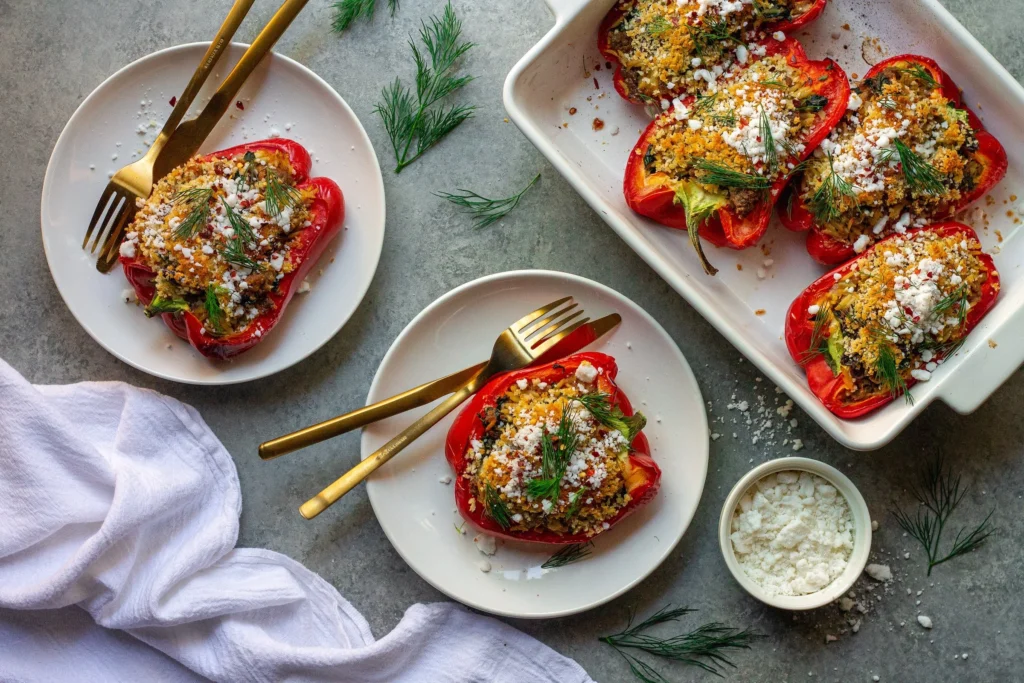 Mediterranean-inspired stuffed peppers filled with herbs and spices.
