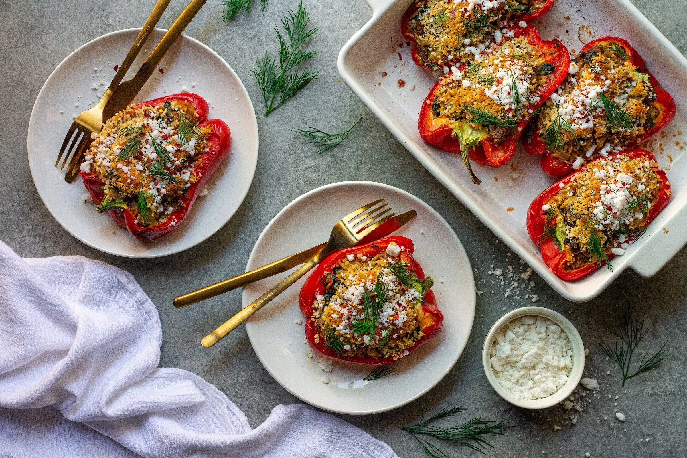 Mediterranean-inspired stuffed peppers filled with herbs and spices.