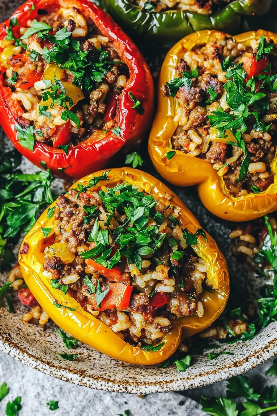 Mediterranean stuffed bell peppers filled with herbs and spices
