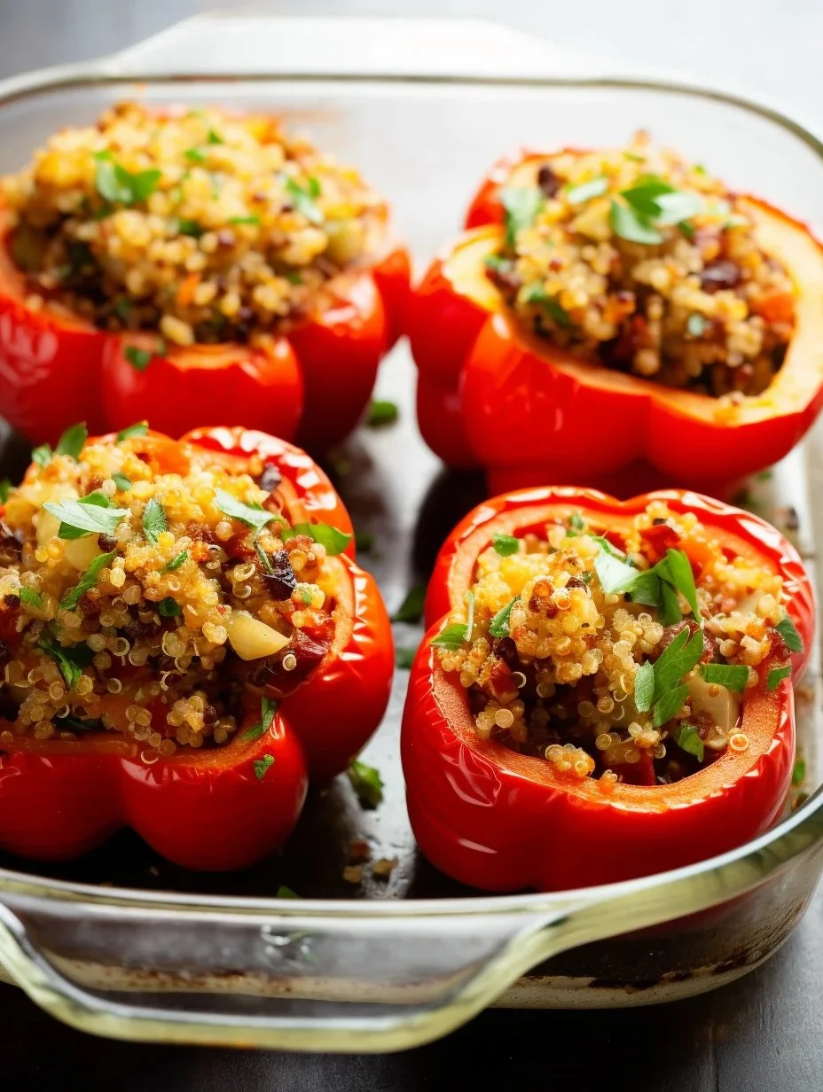 Mediterranean stuffed peppers filled with herbs, spices, and vegetables