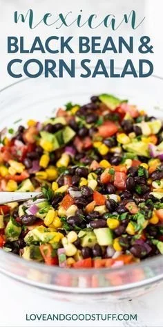 Mexican black bean and corn salad with fresh ingredients and vibrant colors.
