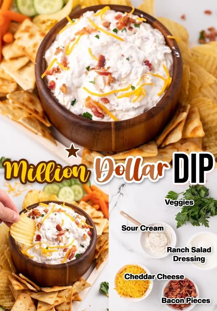 Delicious Million Dollar Dip served in a bowl with fresh vegetables