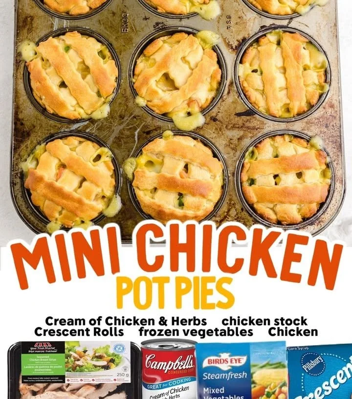 Delicious mini chicken pot pies served warm in a rustic dish
