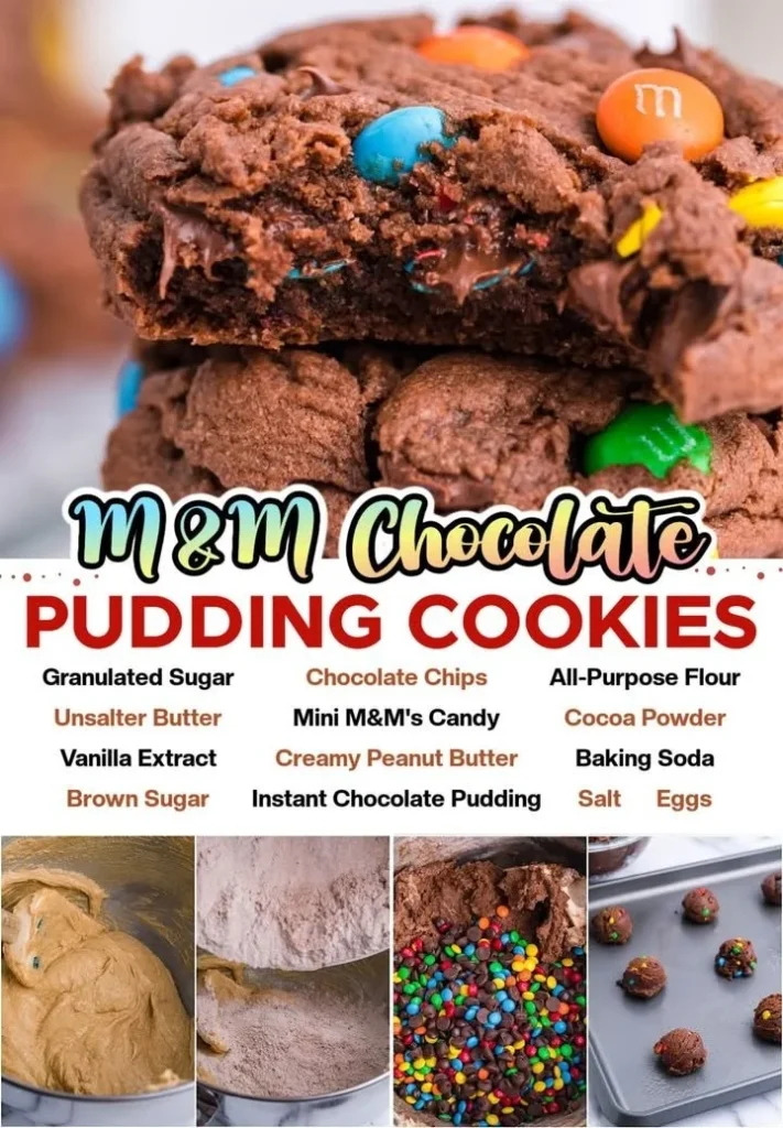 Delicious M&M Chocolate Pudding Cookies fresh out of the oven