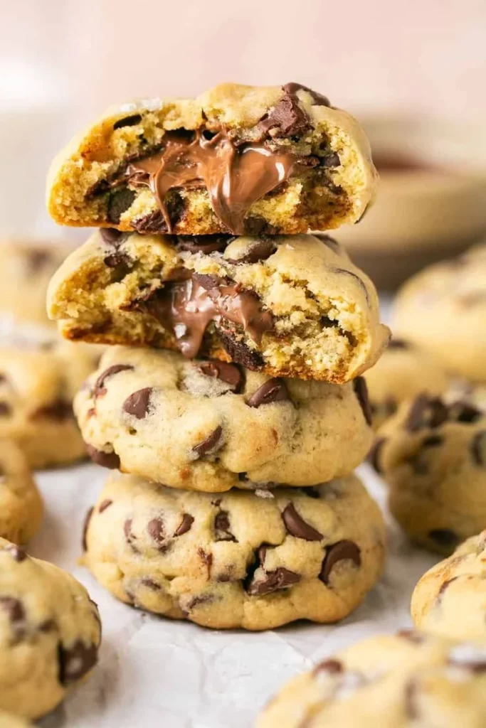 Delicious Nutella stuffed cookies with melted chocolate interior