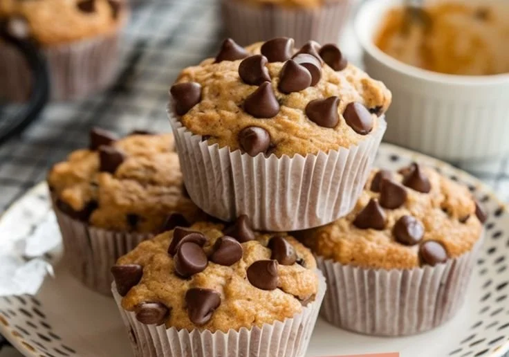 Delicious Oatmeal Chocolate Chip Muffins on a cooling rack