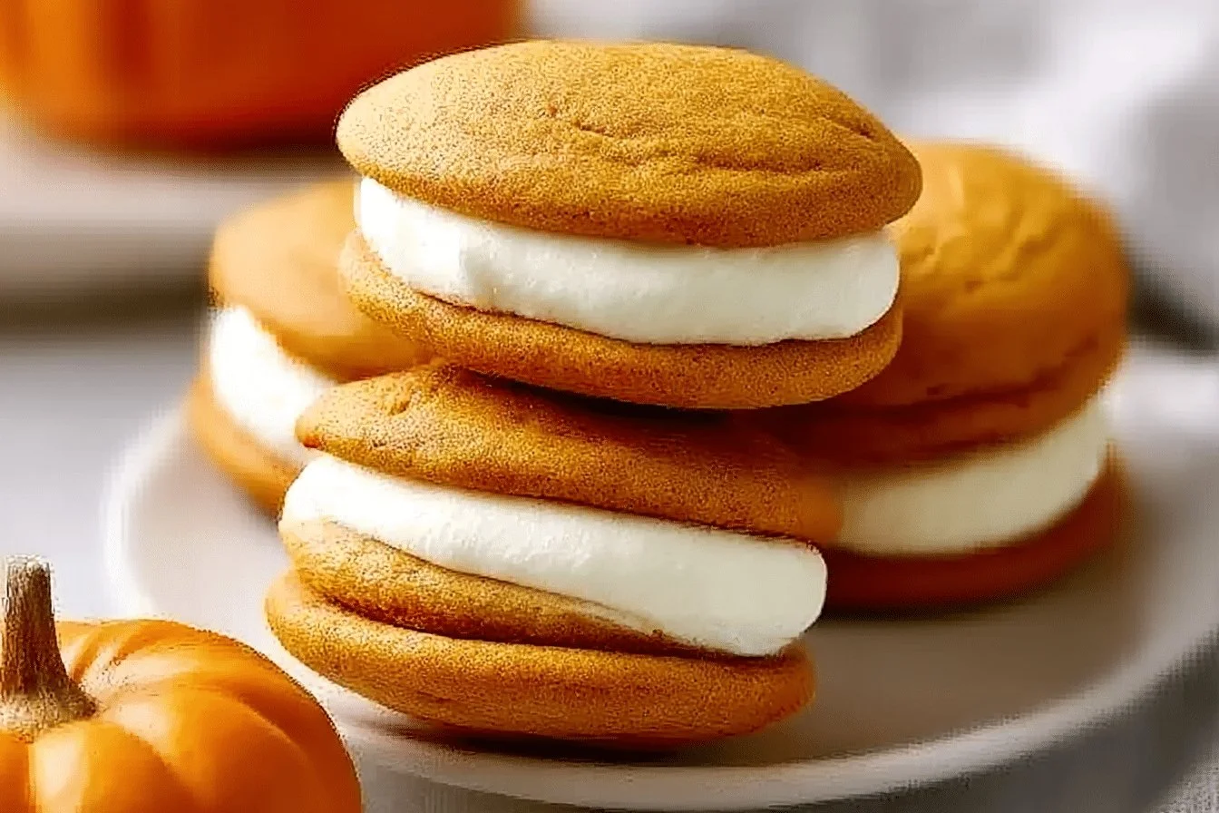 Delicious Pumpkin Whoopie Pies filled with creamy frosting and spices