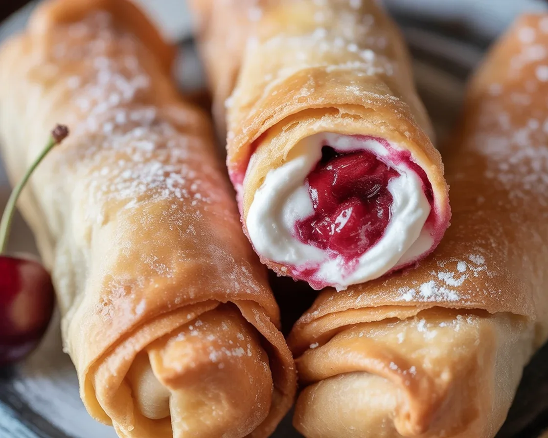 Delicious Air Fryer Cherry Cheesecake Egg Rolls with cream cheese and cherry filling