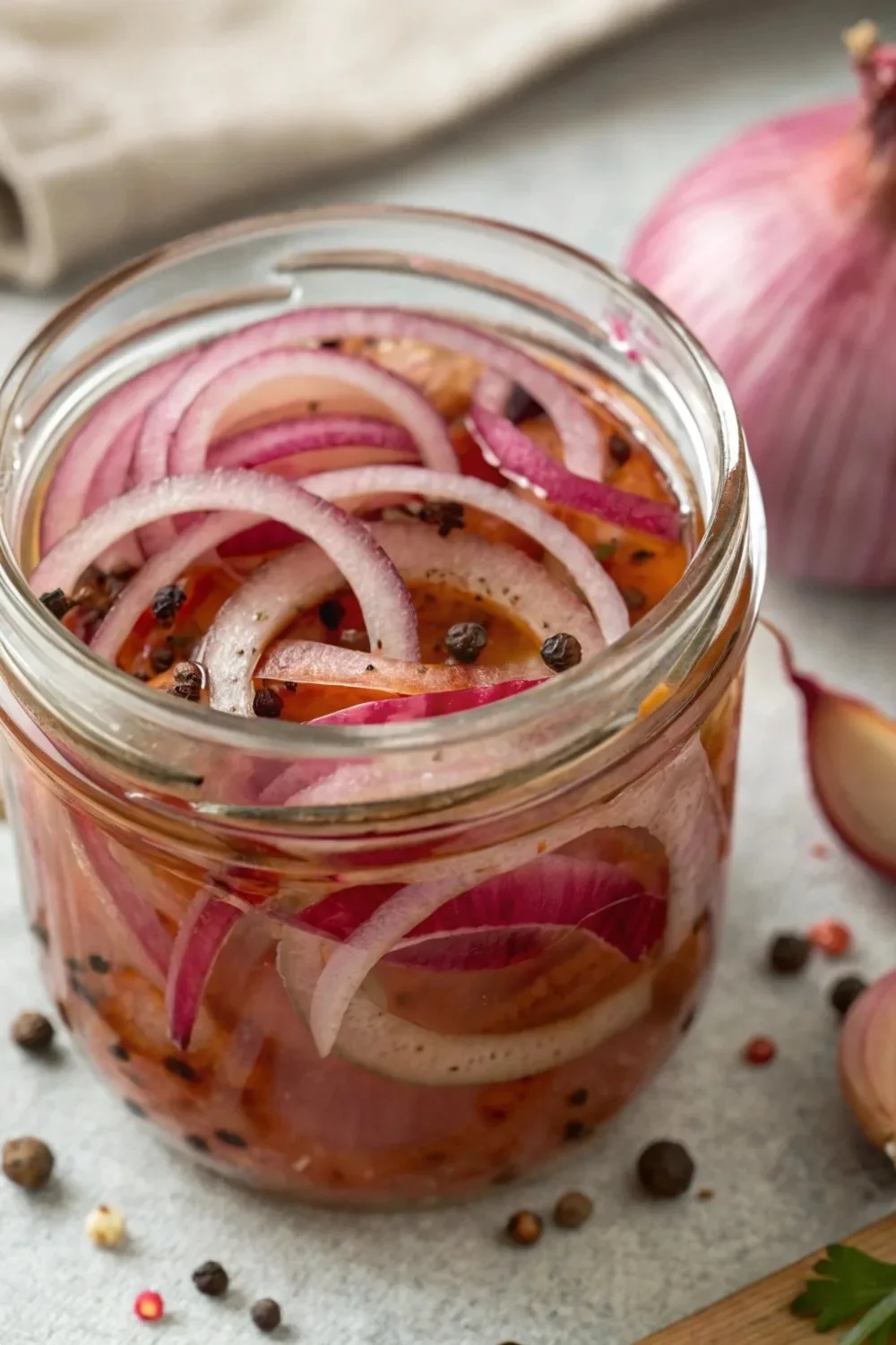 Quick pickled red onions in a mason jar, ready to enhance meals.