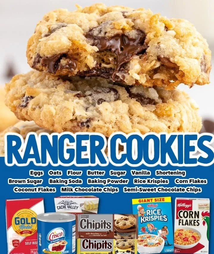 Plate of homemade Ranger Cookies with oats and chocolate chips