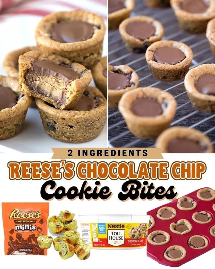 Delicious Reese’s chocolate chip cookie bites on a plate, perfect for dessert.