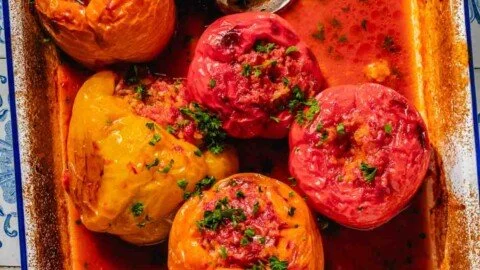 Rice-Stuffed Mediterranean Peppers with fresh ingredients and spices