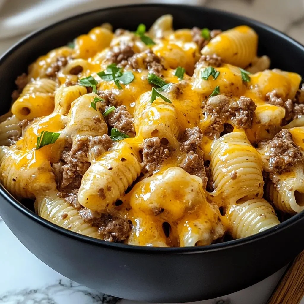 Delicious slow cooker cheesy ranch beef pasta shells served in a bowl.