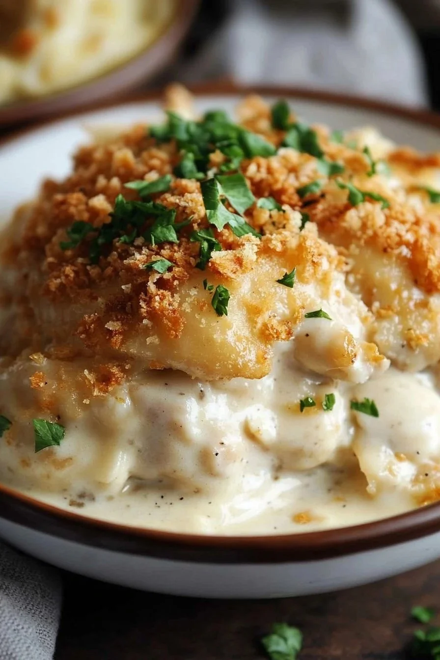 Slow Cooker Cream Cheese Crack Chicken in a white bowl
