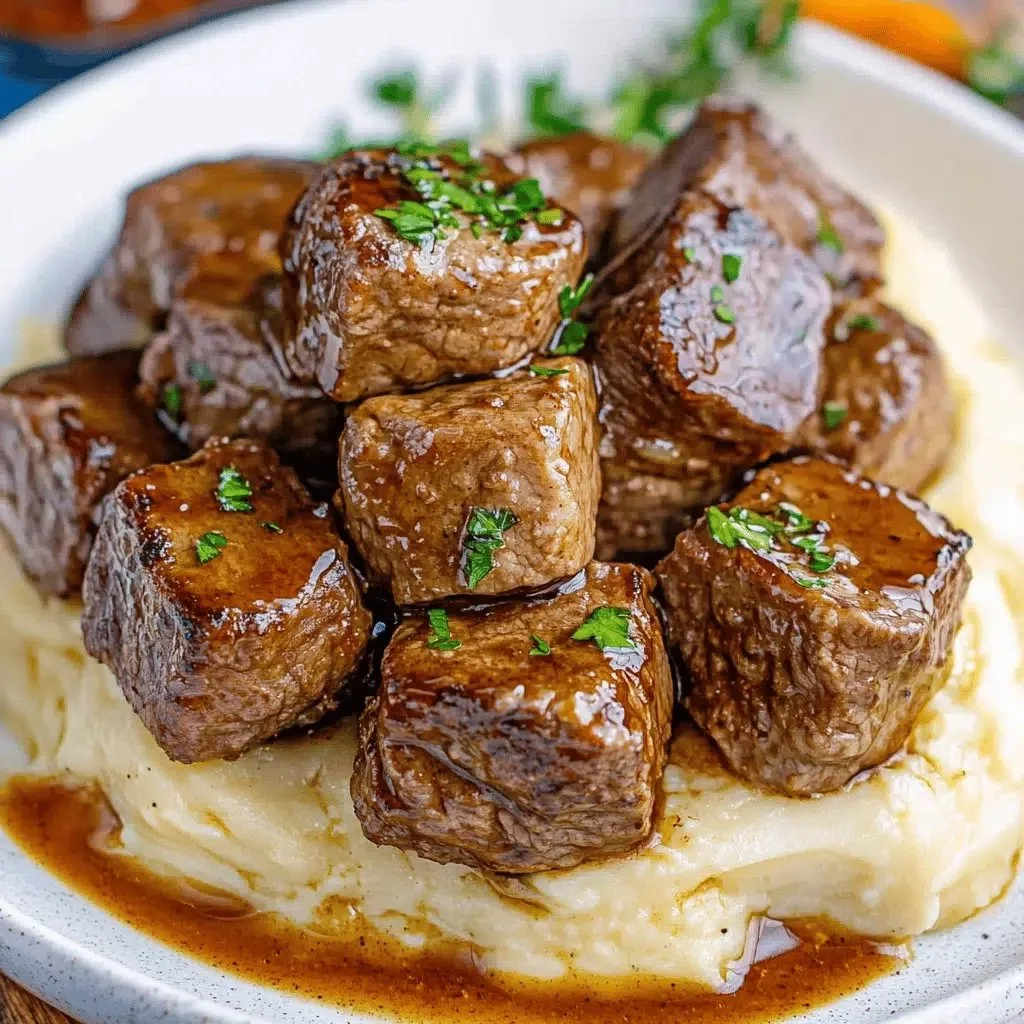 Slow Cooker Garlic Butter Beef Bites with herbs and spices