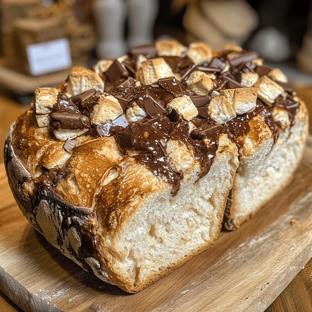 Freshly baked S'mores Sourdough Bread with chocolate and marshmallows