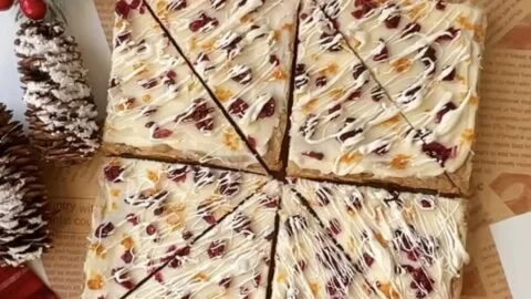 Homemade Starbucks Copycat Cranberry Bliss Bars on a white plate